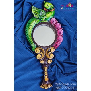 Vagai Wood Parrot Decorative Hand Mirror
