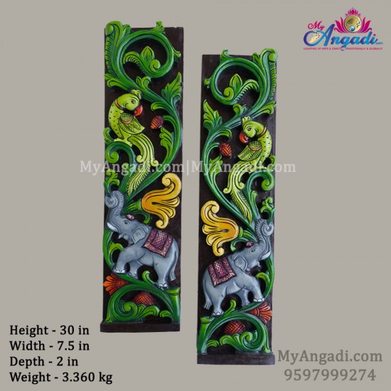 Vagai Wood Elephant Parrot Floral Wall Panel