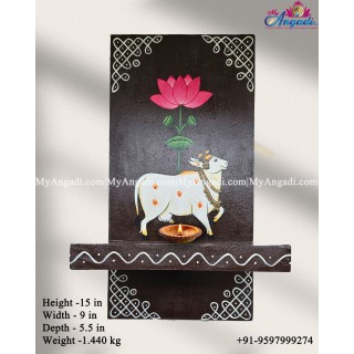 Wooden Pichwai Cow Lamp Holder