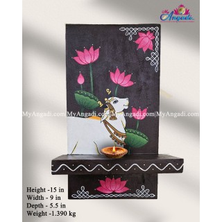 Wooden Pichwai Cow Lamp Holder