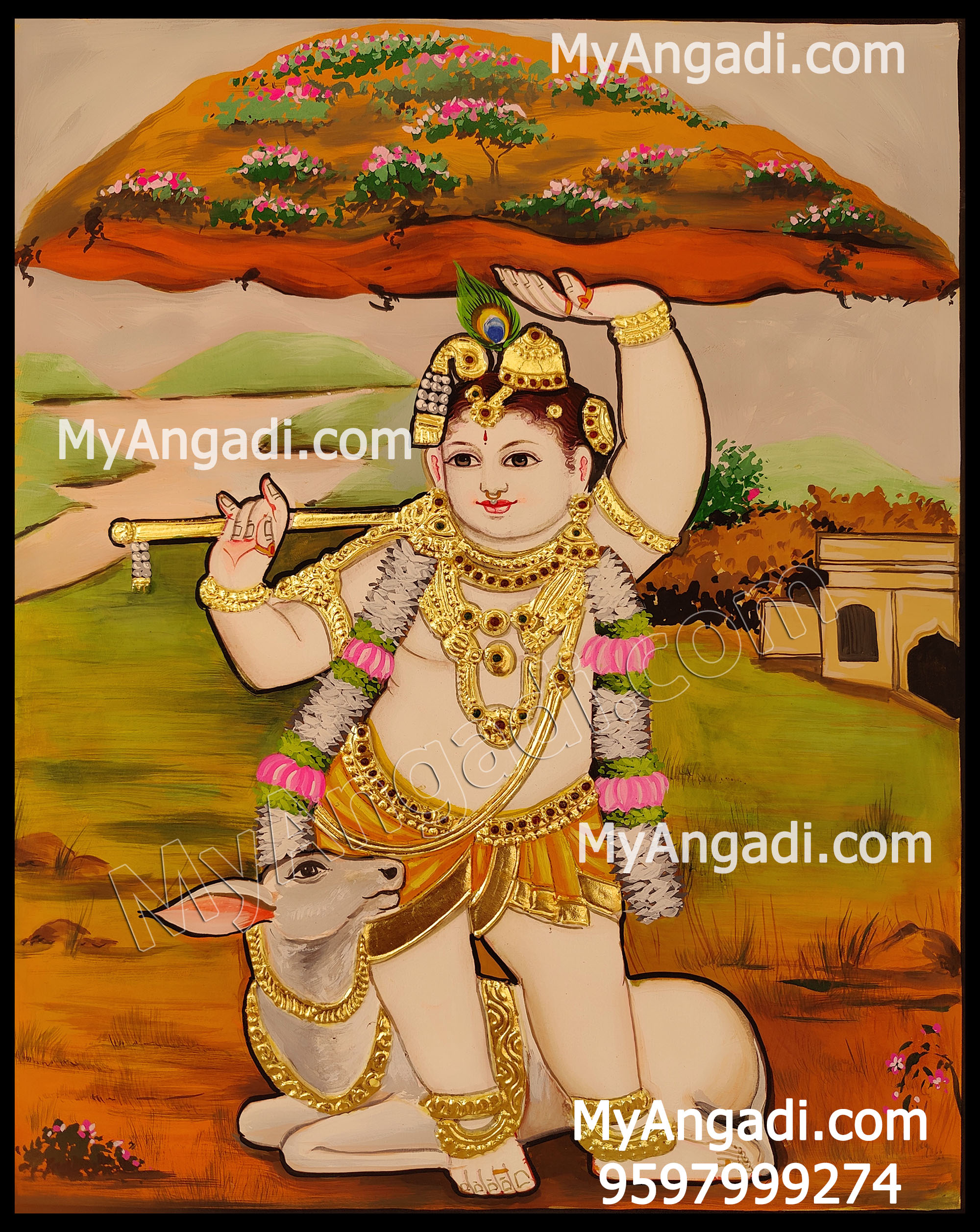 Govardhana Giri Krishna Tanjore Painting